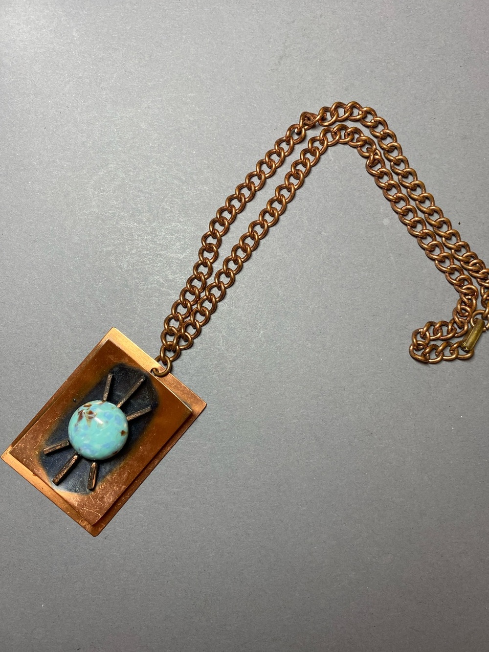 Vintage 1960s mod atomic copper blue abstract statement necklace